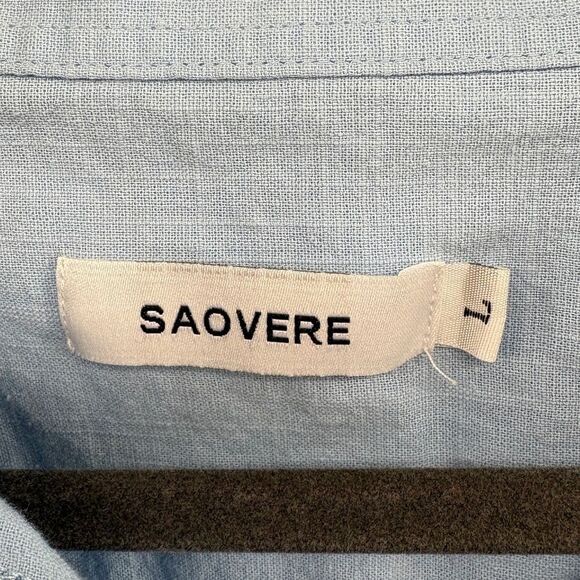 SAOVERE Linen Blend Button Up Collared Shirt Size Large Pale Blue Old Money - Picture 8 of 8